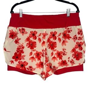 Linc Activewear Workout Athletic Red Floral Print Shorts Size XL